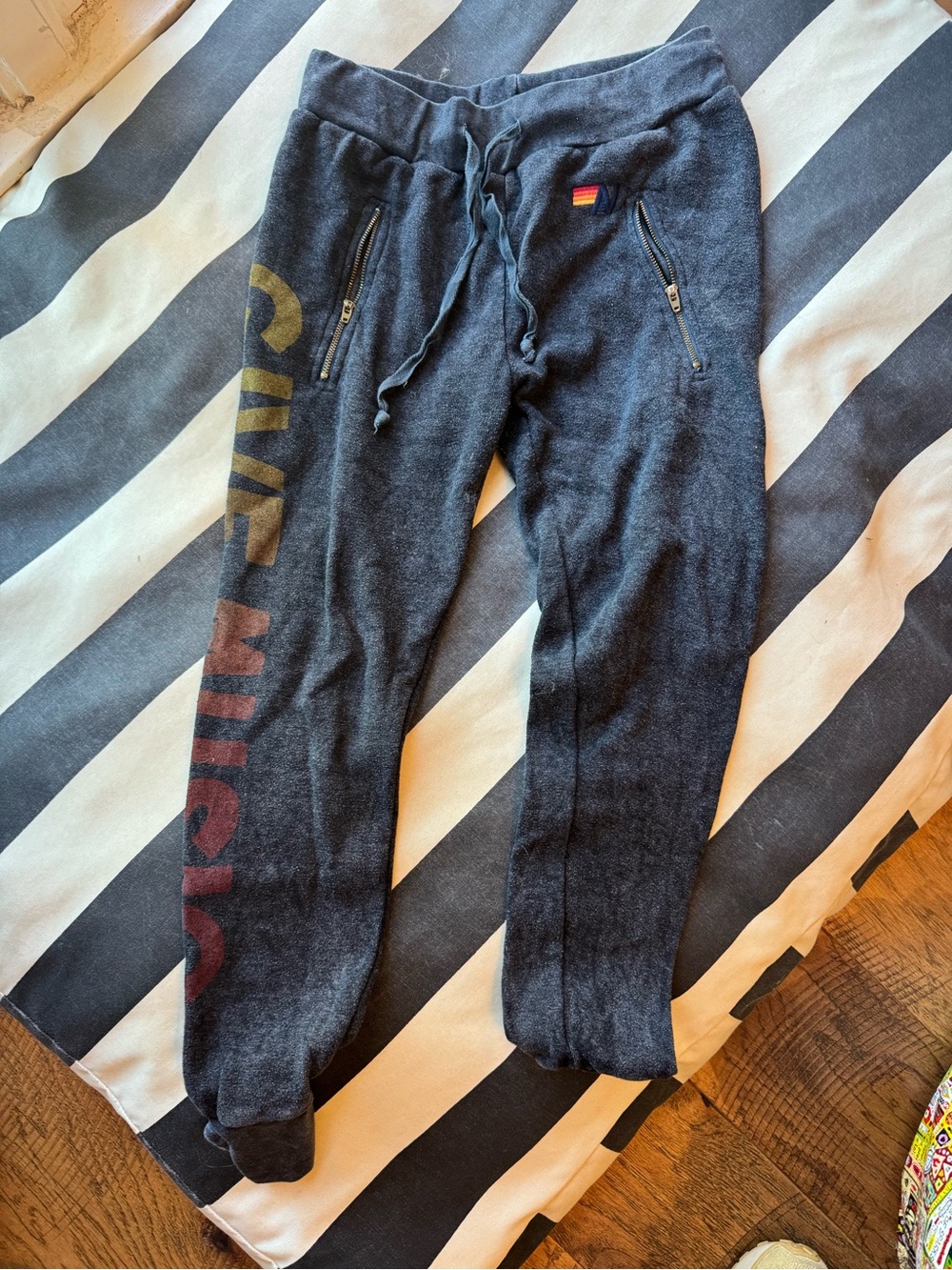 Aviator Nation Dark Gray Jogger Pants with Multicolor Side Logo